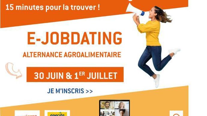 Visuel de campagne du premier e-jobdating alternance organisé par l’Apecita avec le concours d’Alimétiers et le soutien financier d’Ocapiat.